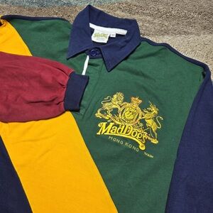 Vintage 90s Rugby Polo Shirt MadDogs Hong Kong Crest Color Block Long Sleeve 48